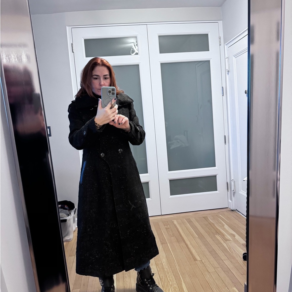 Mackage Black Elodie Shimmer Coat with Button Accents